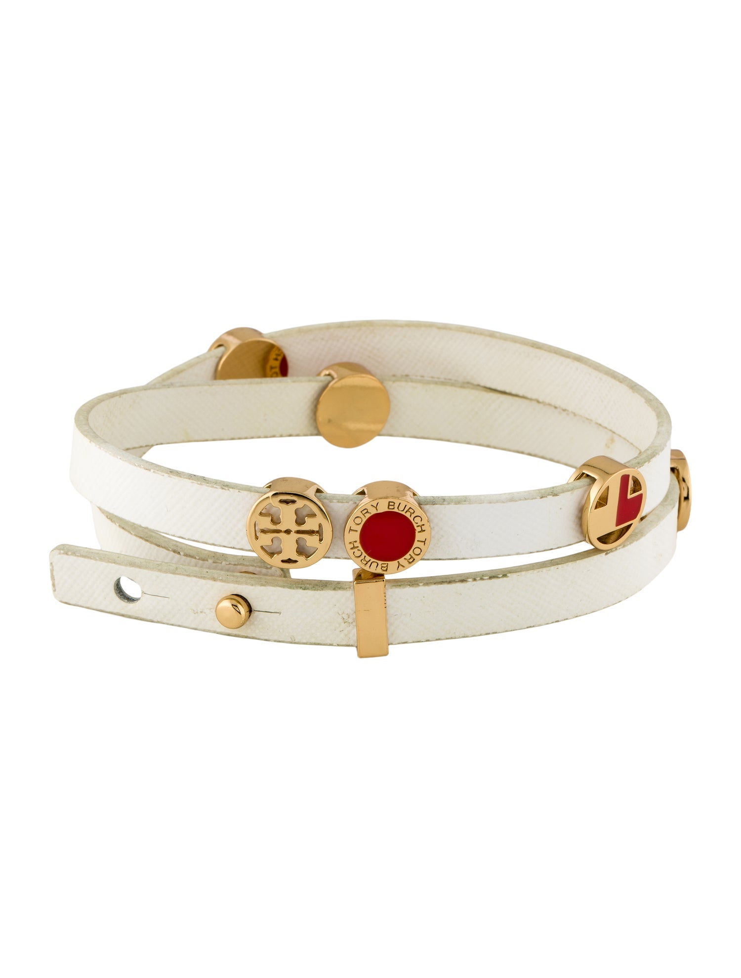 Tory Burch Leather & Enamel Saffiano 'Cole' Double Wrap Bracelet
