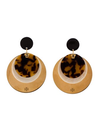 Tory Burch Resin Layered Tortoise Shell Disc Drop Earrings