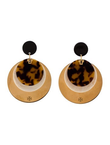 Tory Burch Hoop Resin Layered Tortoise Shell Disc Drop Earrings
