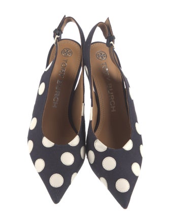 Tory Burch Canvas Polka Dot Print Slingback Pumps