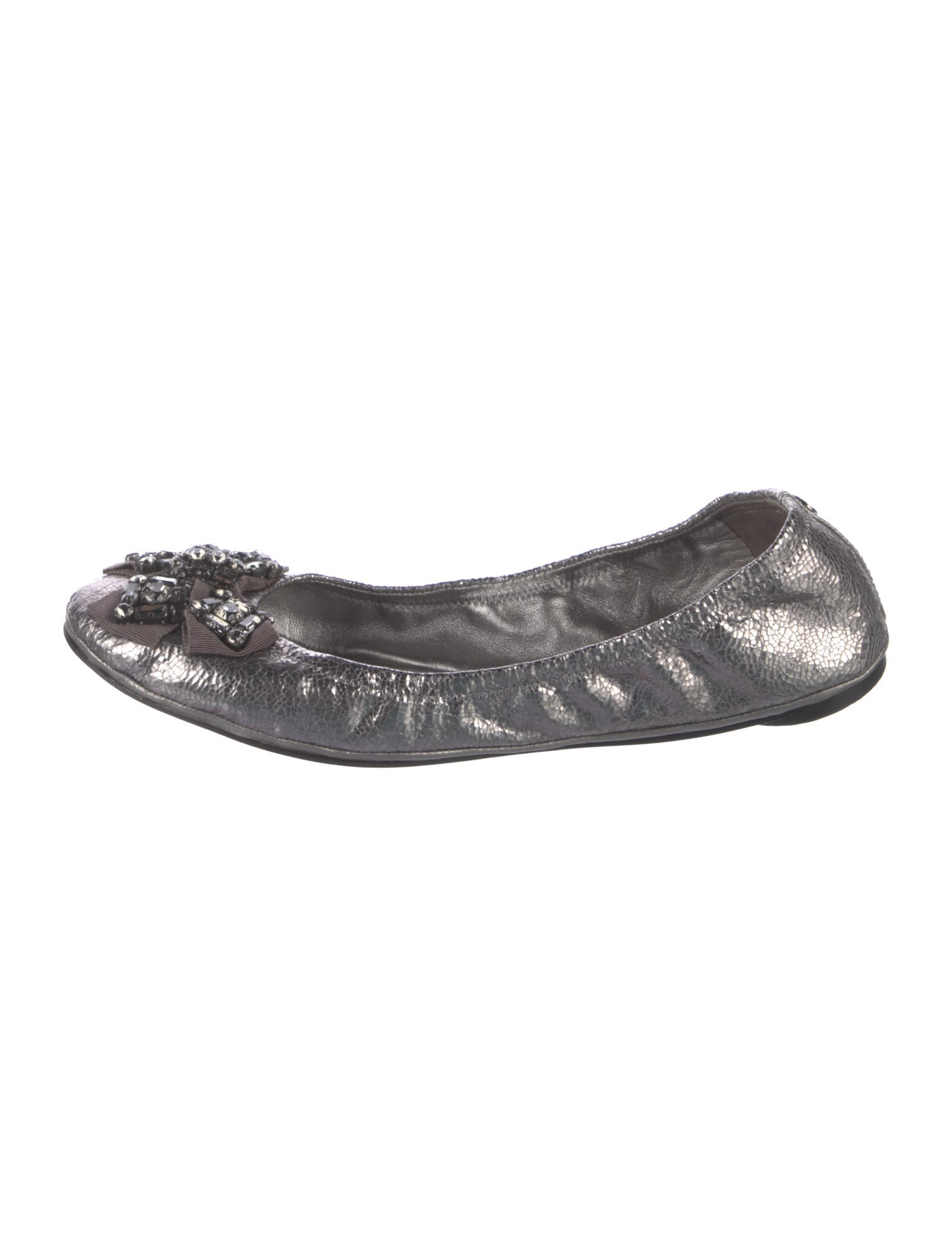 Tory Burch Leather Crystal Embellishments Ballet Flats