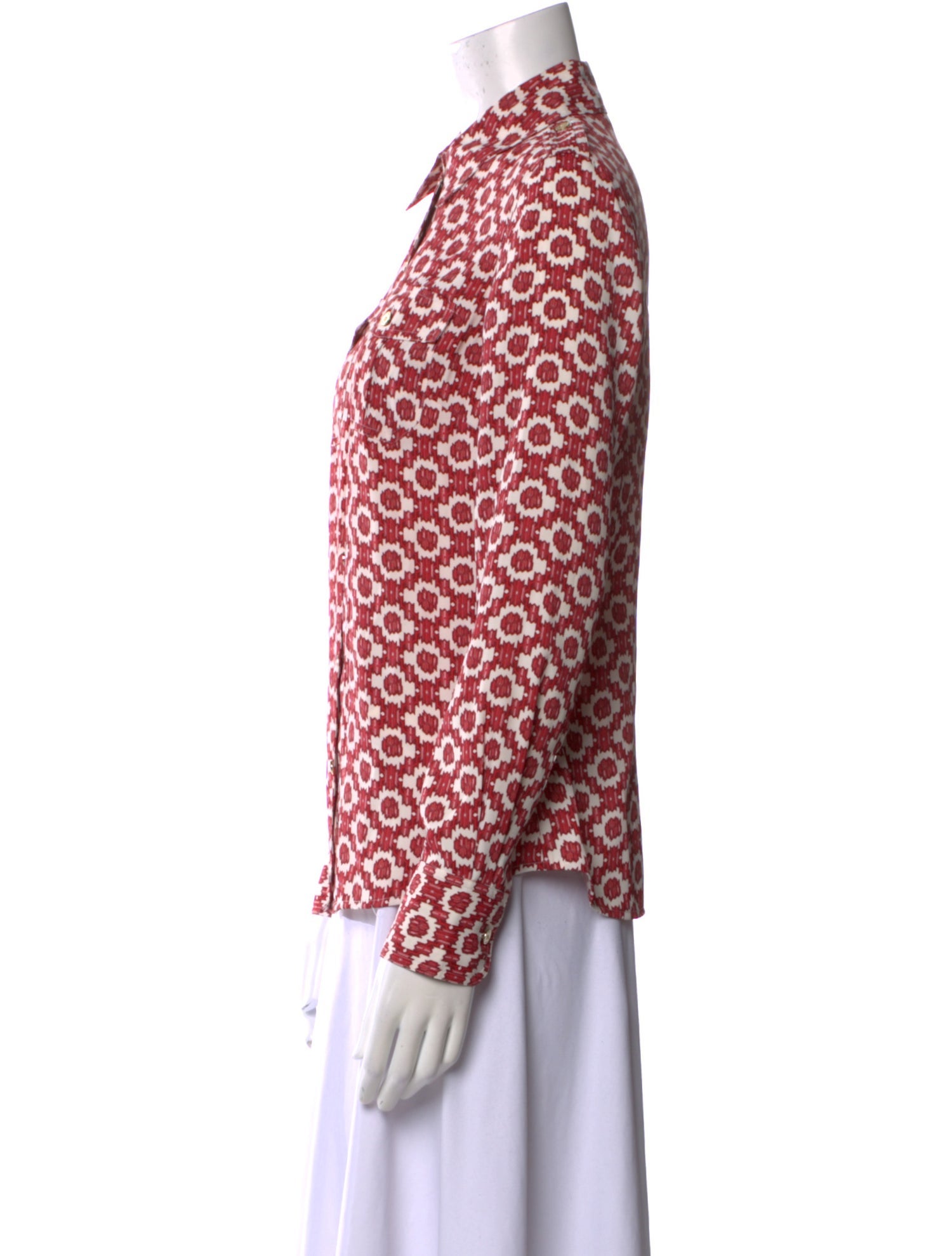 Tory Burch Printed Mock Neck Button-Up Top