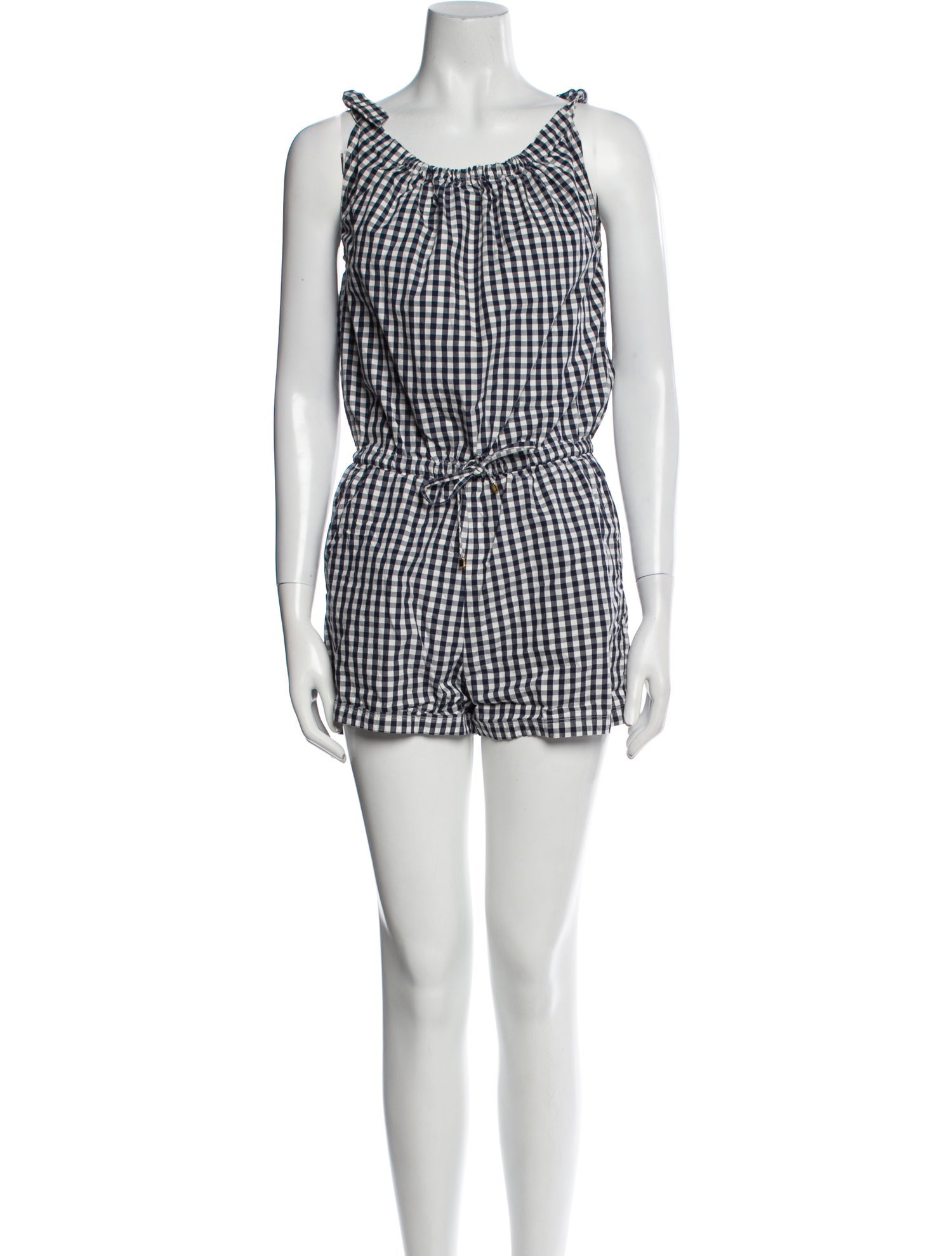 Tory Burch Plaid Print Scoop Neck Romper