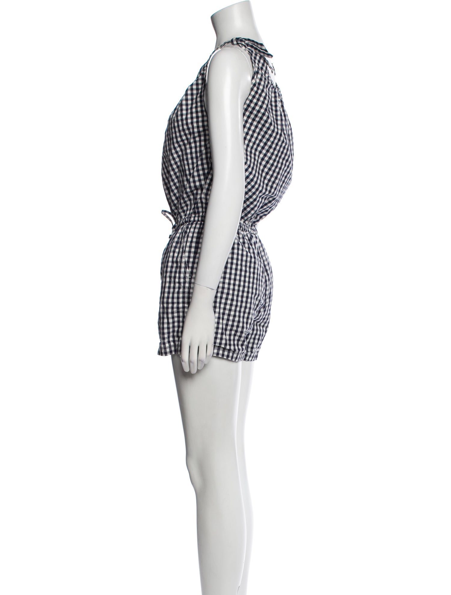 Tory Burch Plaid Print Scoop Neck Romper