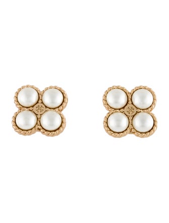 Tory Burch Faux Pearl Rope Clover Stud Earrings