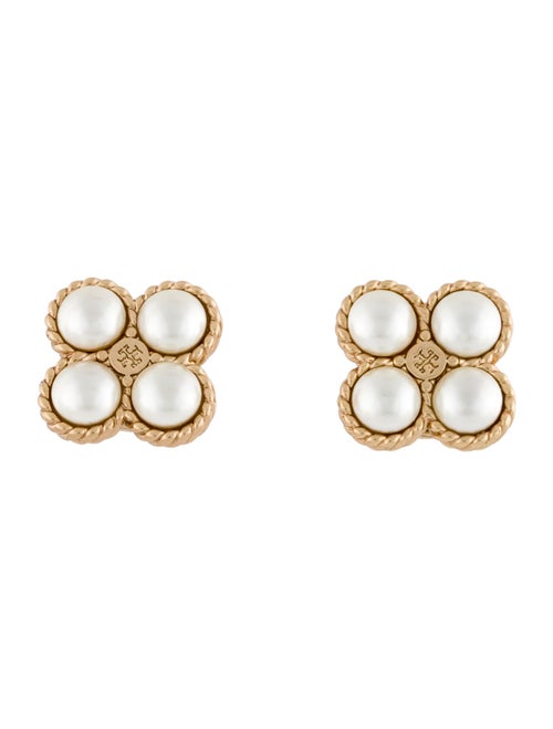 Tory Burch Faux Pearl Rope Clover Stud Earrings