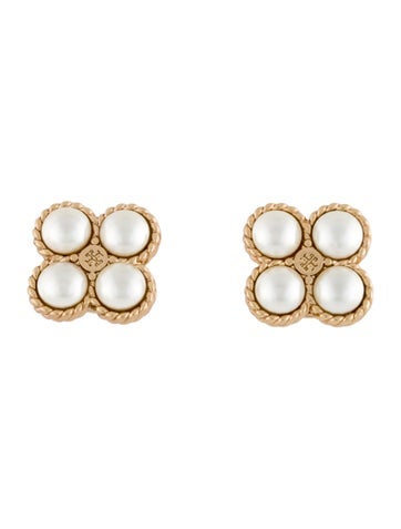 Tory Burch Stud Faux Pearl Rope Clover Earrings