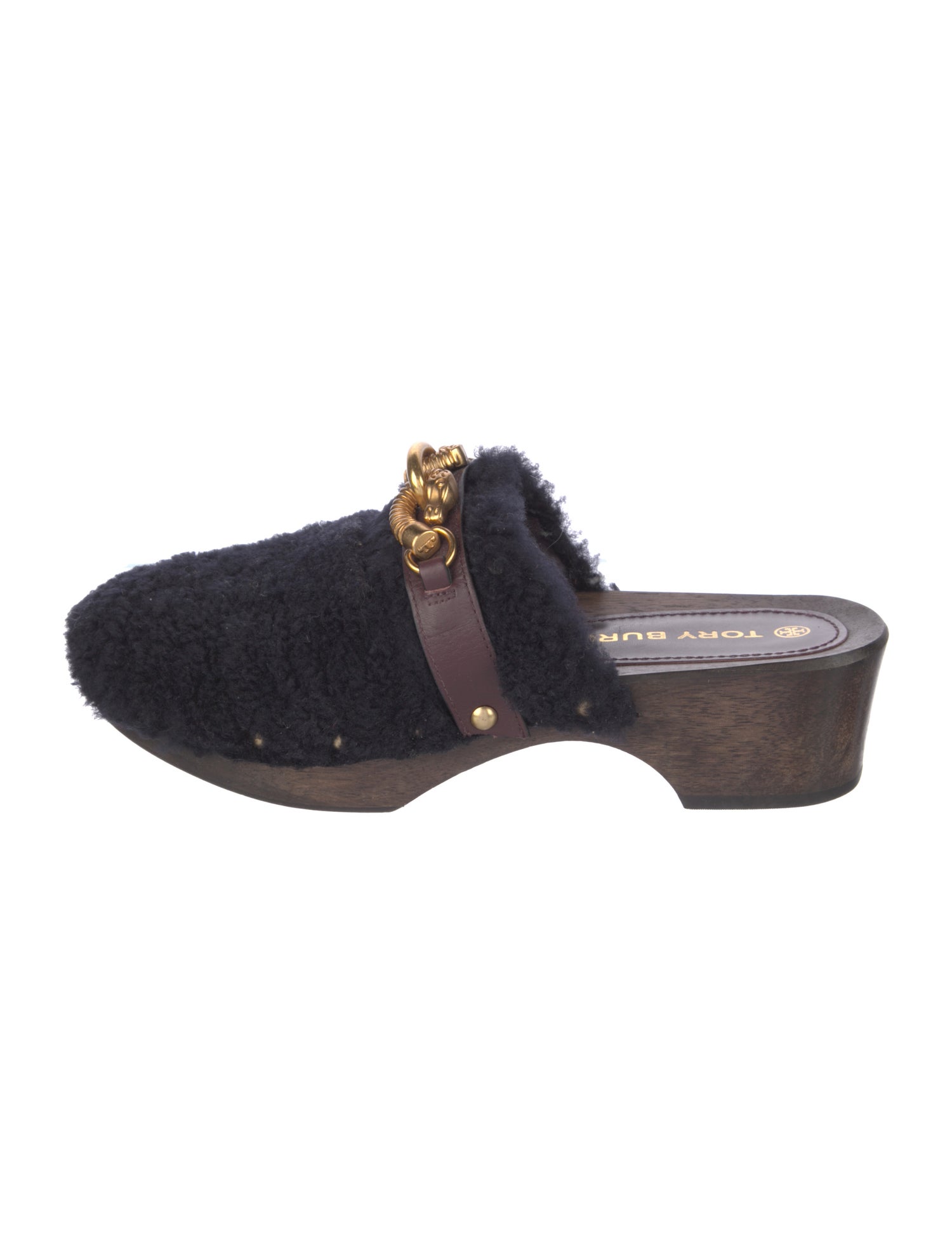 Tory Burch Shearling Colorblock Pattern Mules