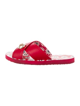 Tory Burch Leather Floral Print Slides