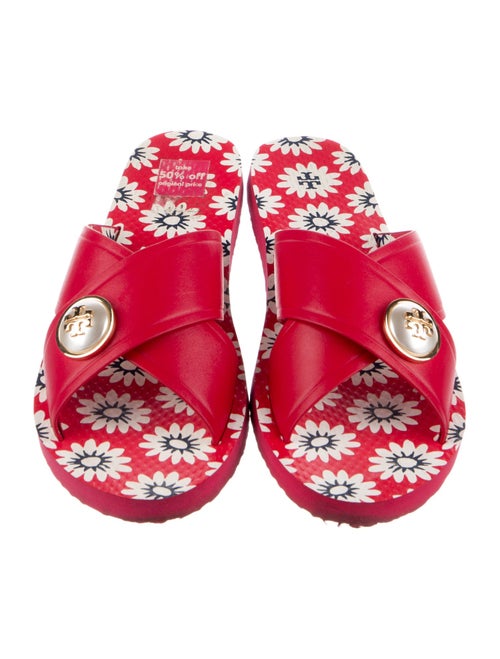Tory Burch Leather Floral Print Slides