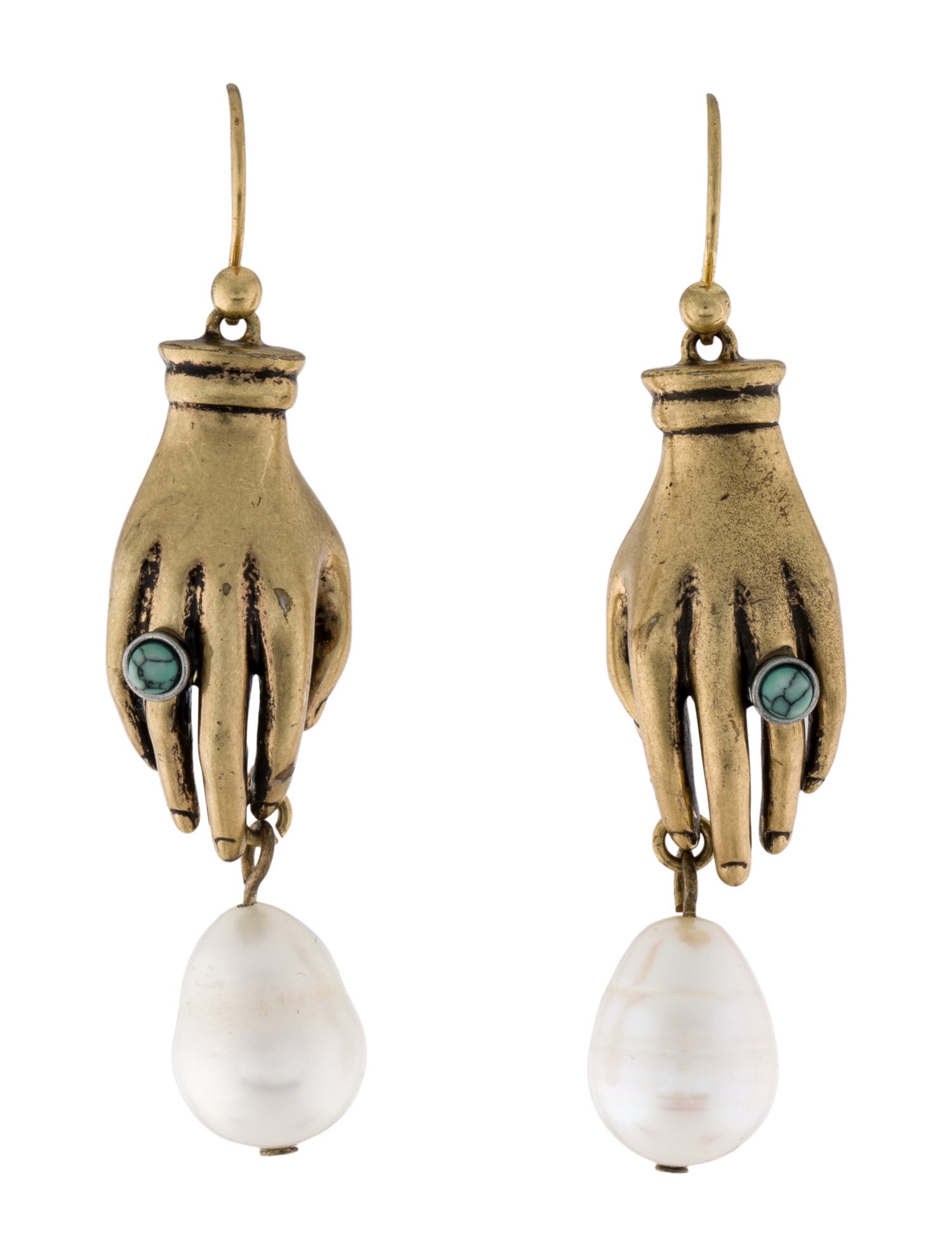 Tory Burch Pearl & Hand Drop Earrings