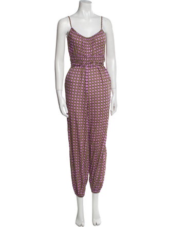 Tory Burch Printed V-Neck Jumpsuit