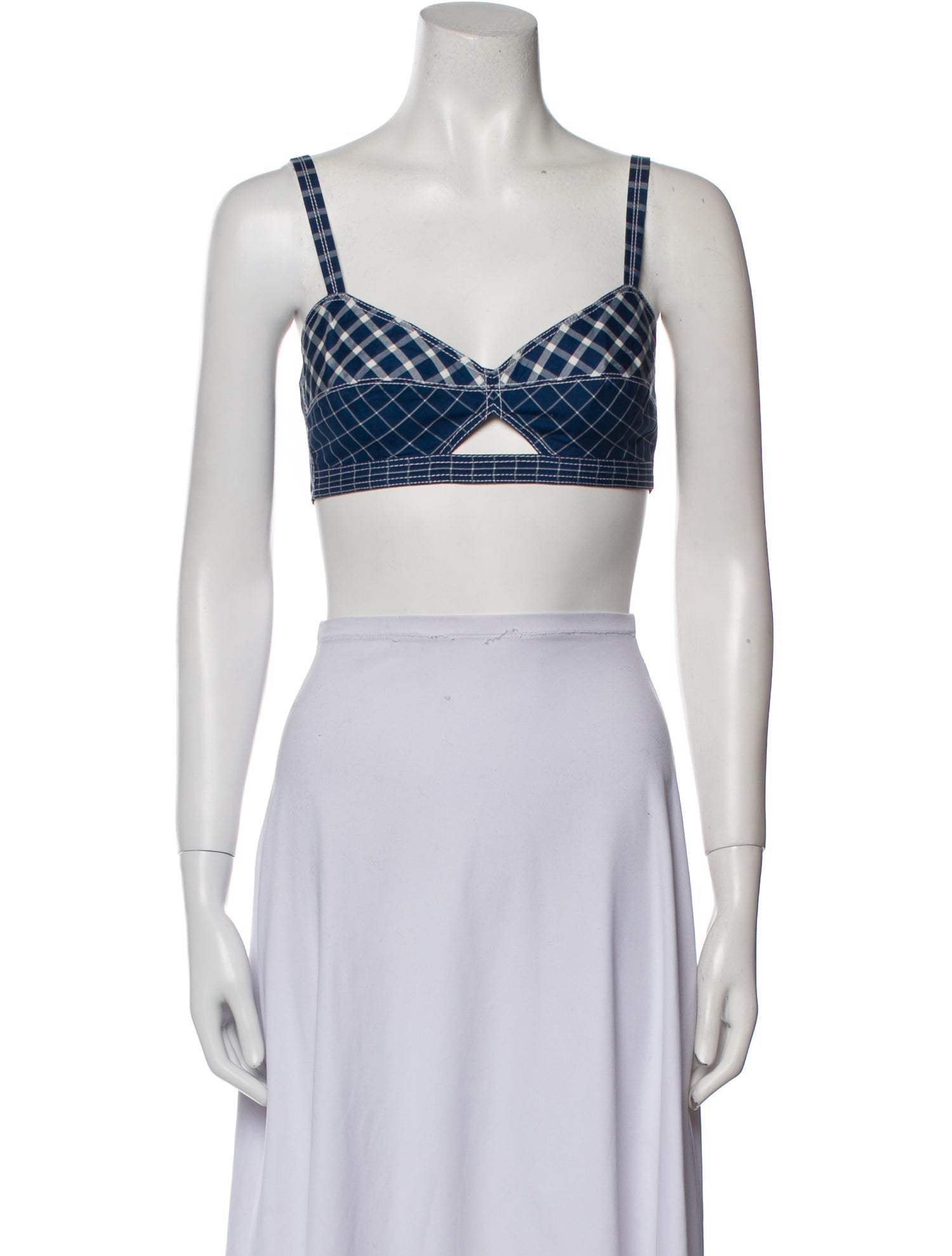 Tory Burch Silk Plaid Print Crop Top