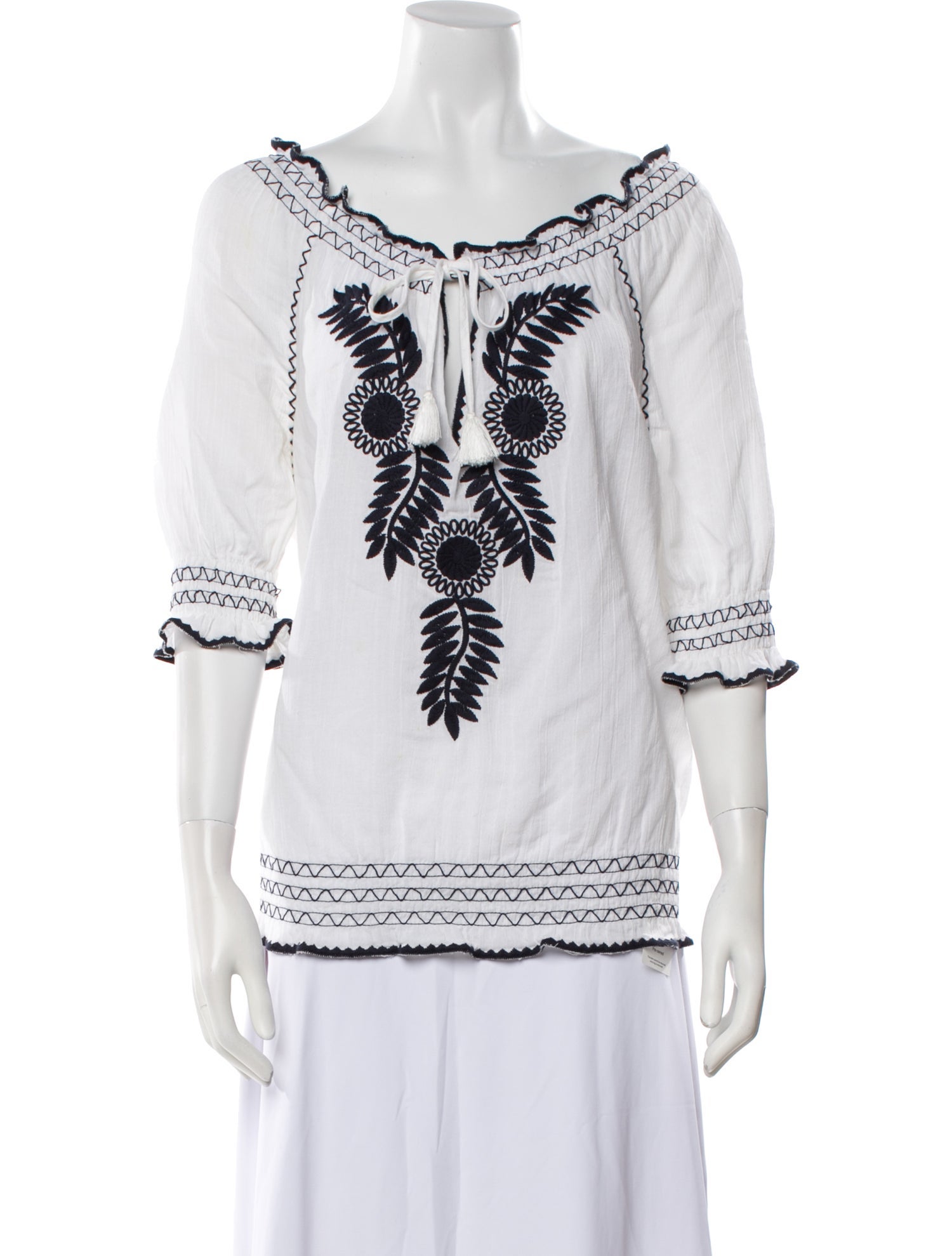 Tory Burch Bateau Neckline Three-Quarter Sleeve Tunic