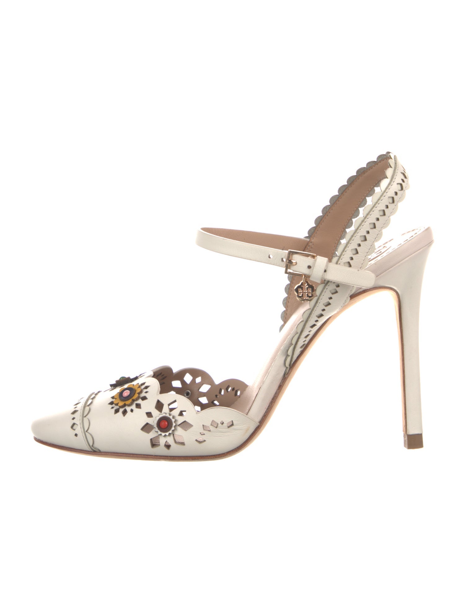 Tory Burch Leather Floral Print Slingback Pumps