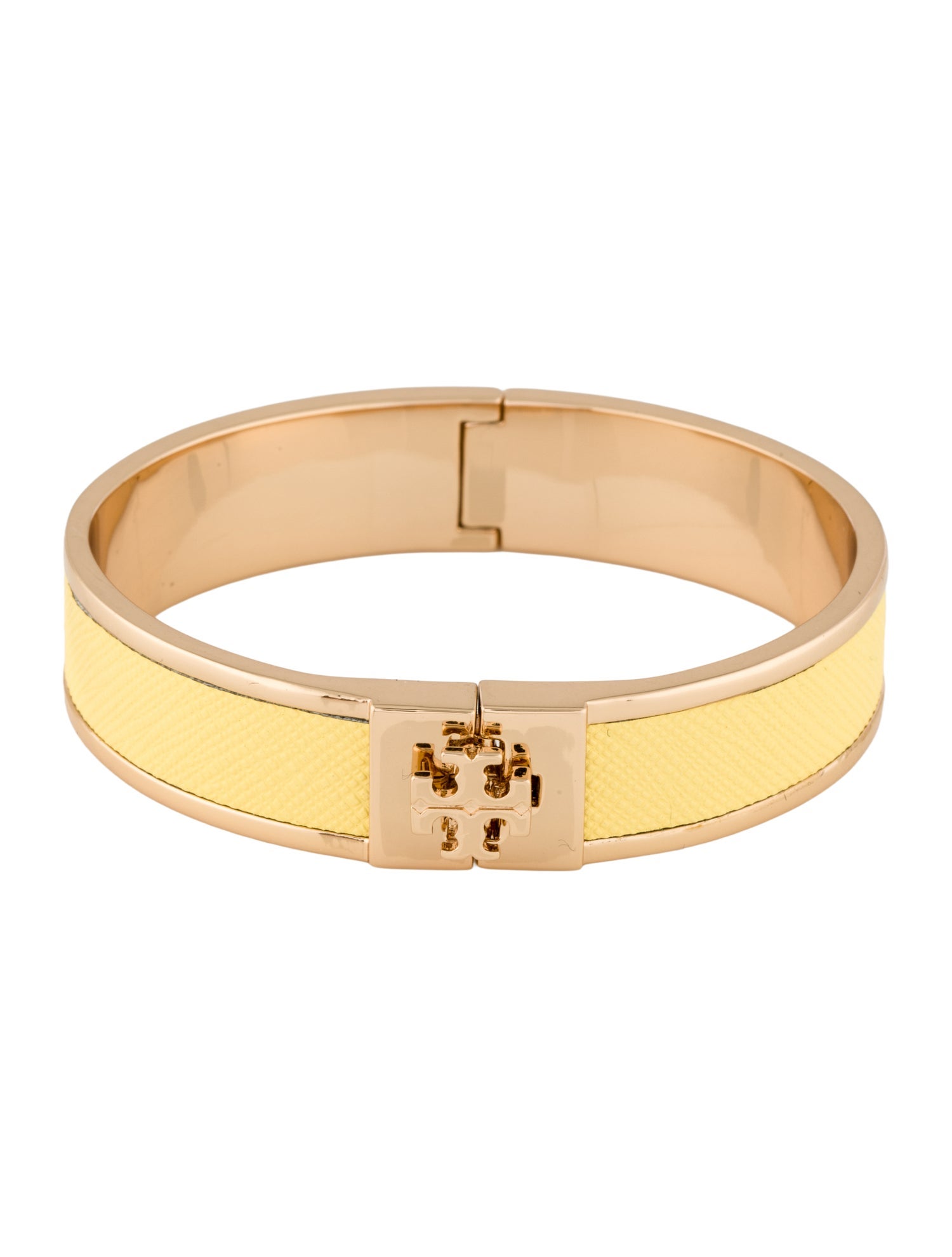 Tory Burch Leather Inlay Hinged Bangle Bracelet