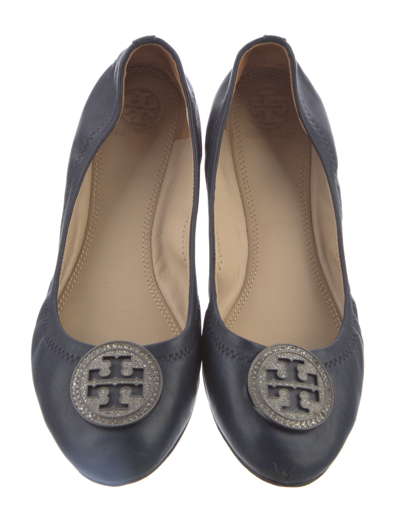 Tory Burch Leather Crystal Embellishments Ballet Flats