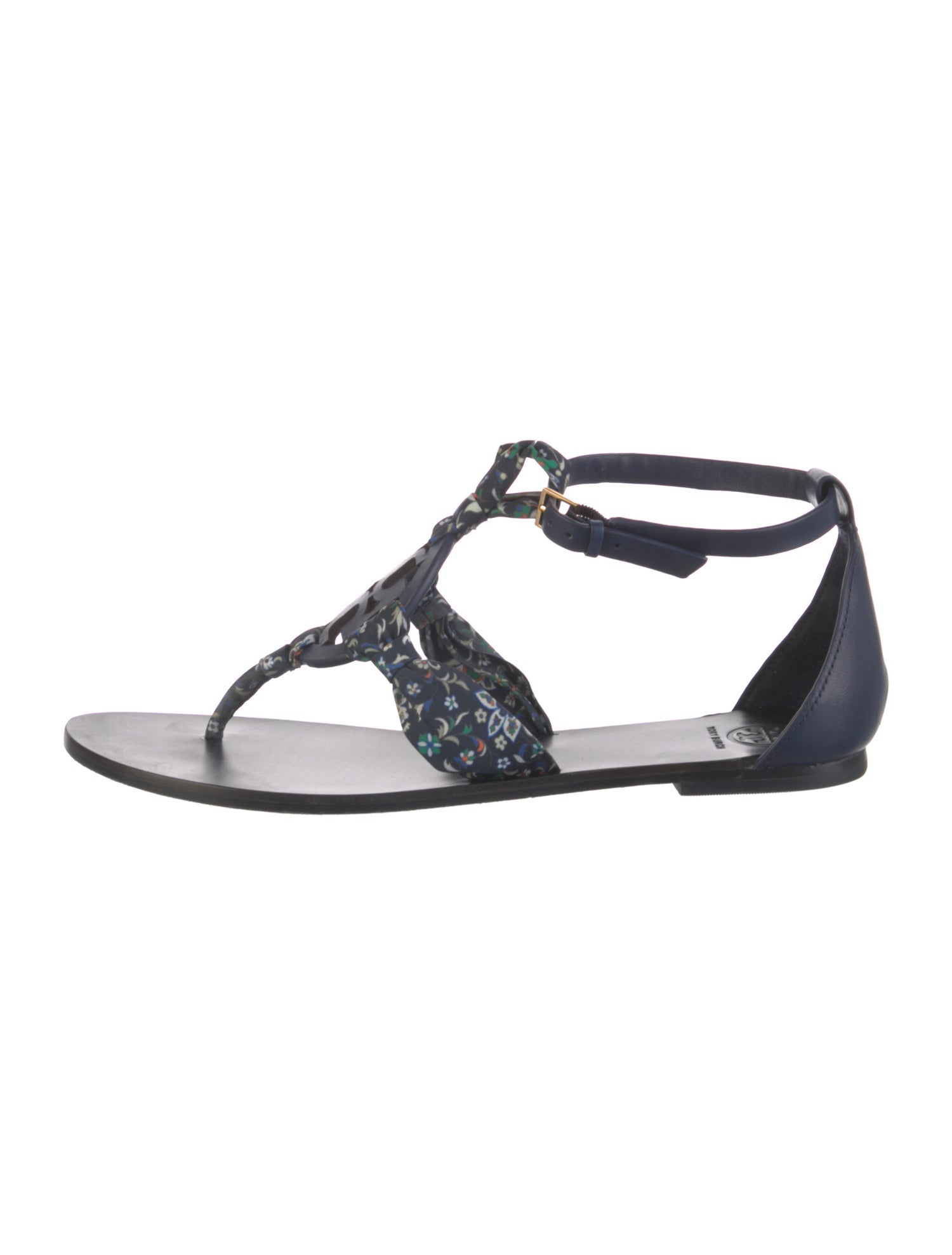 Tory Burch Leather Floral Print T-Strap Sandals