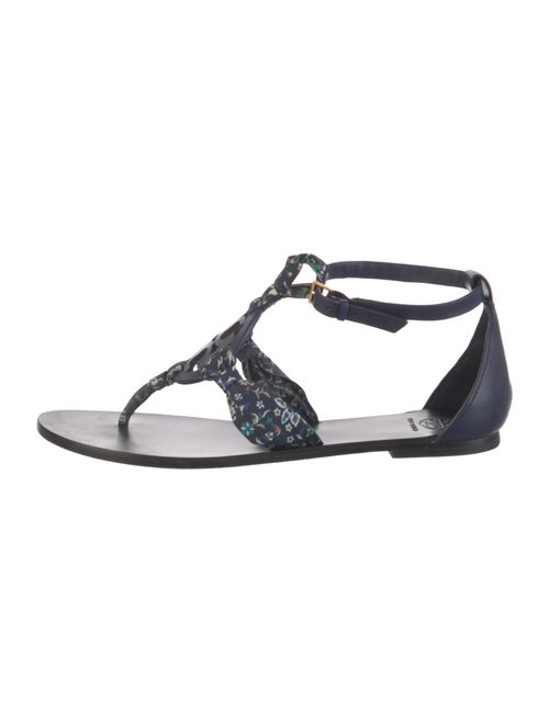 Tory Burch Leather Floral Print T-Strap Sandals