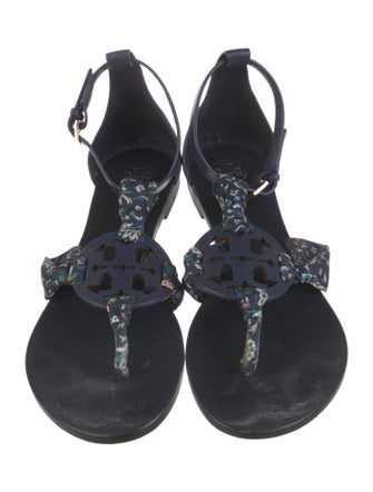 Tory Burch Leather Floral Print T-Strap Sandals