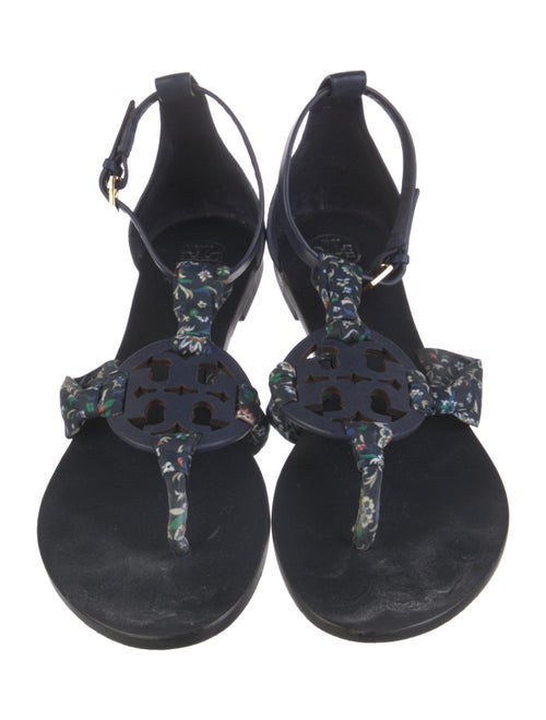 Tory Burch Leather Floral Print T-Strap Sandals