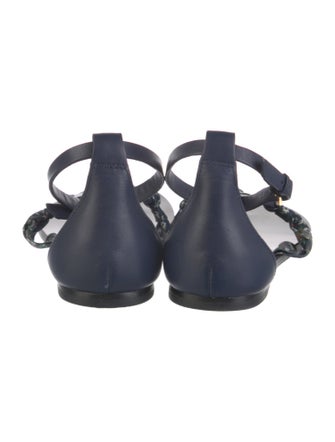 Tory Burch Leather Floral Print T-Strap Sandals