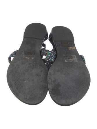 Tory Burch Leather Floral Print T-Strap Sandals