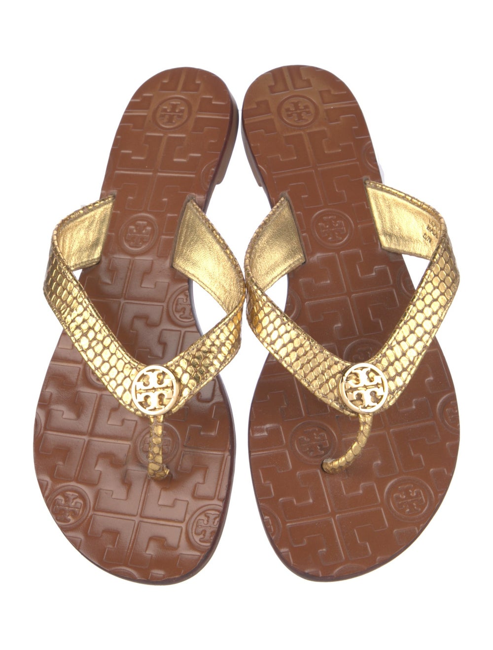 Tory Burch Leather Slides Neutrals Printed - image 3