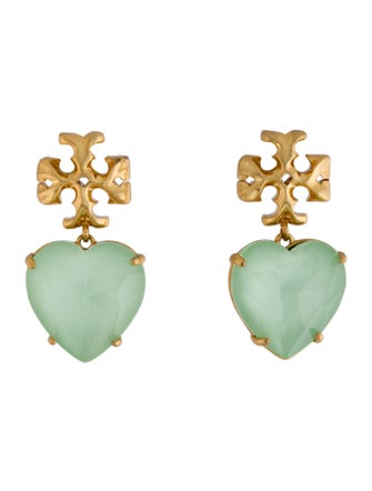 Tory Burch Crystal Carved Kira Heart Earrings
