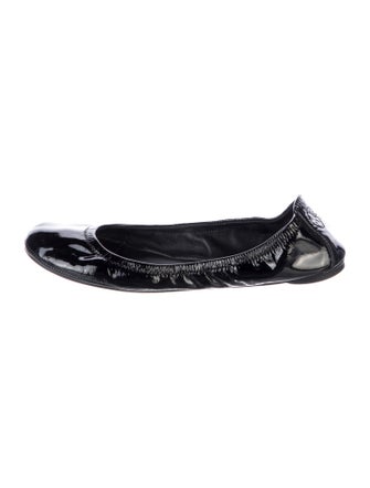 Tory Burch Patent Leather Ruffle Embellishment Ballet Flats