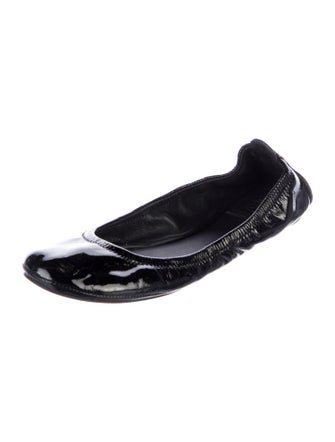 Tory Burch Patent Leather Ruffle Embellishment Ballet Flats