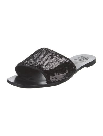 Tory Burch Leather Sequin Embellishments Slides