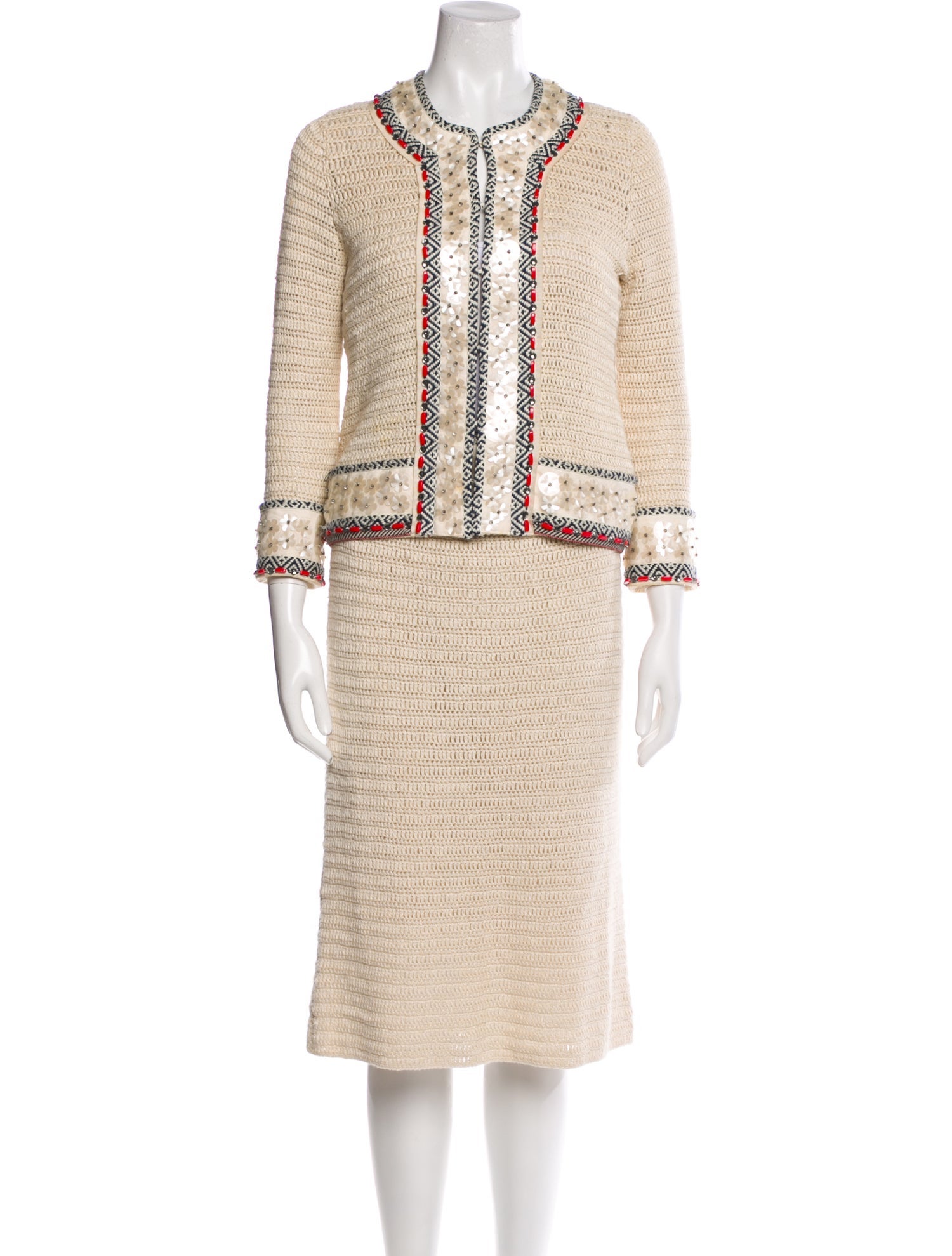 Tory Burch Linen Crystal Embellishments Skirt Set