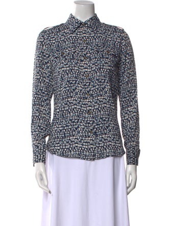 Tory Burch Printed Mock Neck Button-Up Top