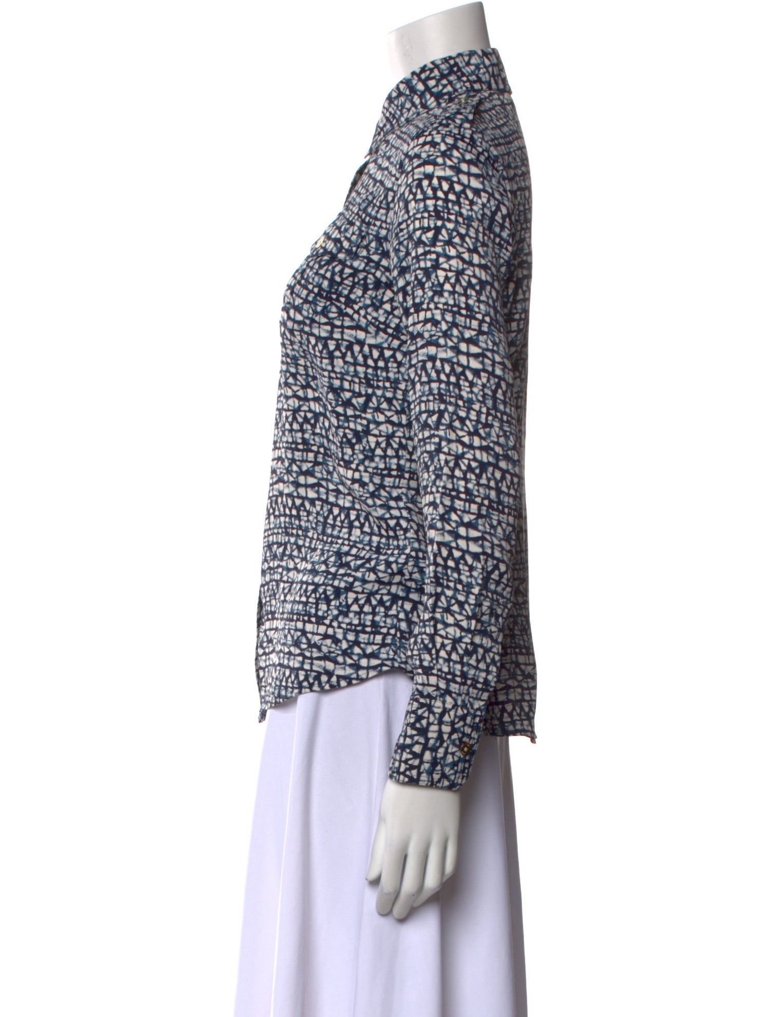 Tory Burch Printed Mock Neck Button-Up Top