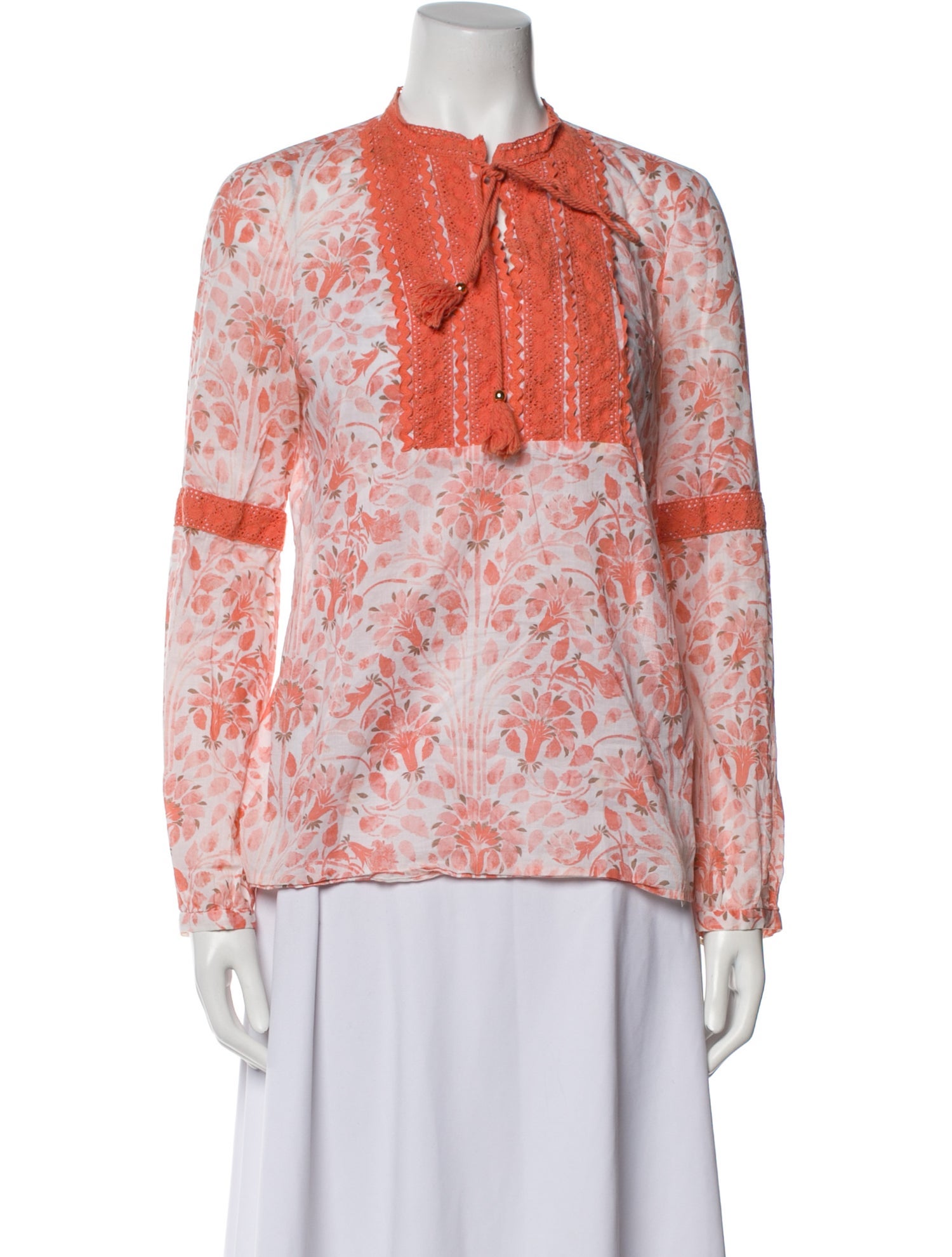 Tory Burch Floral Print Mock Neck Blouse