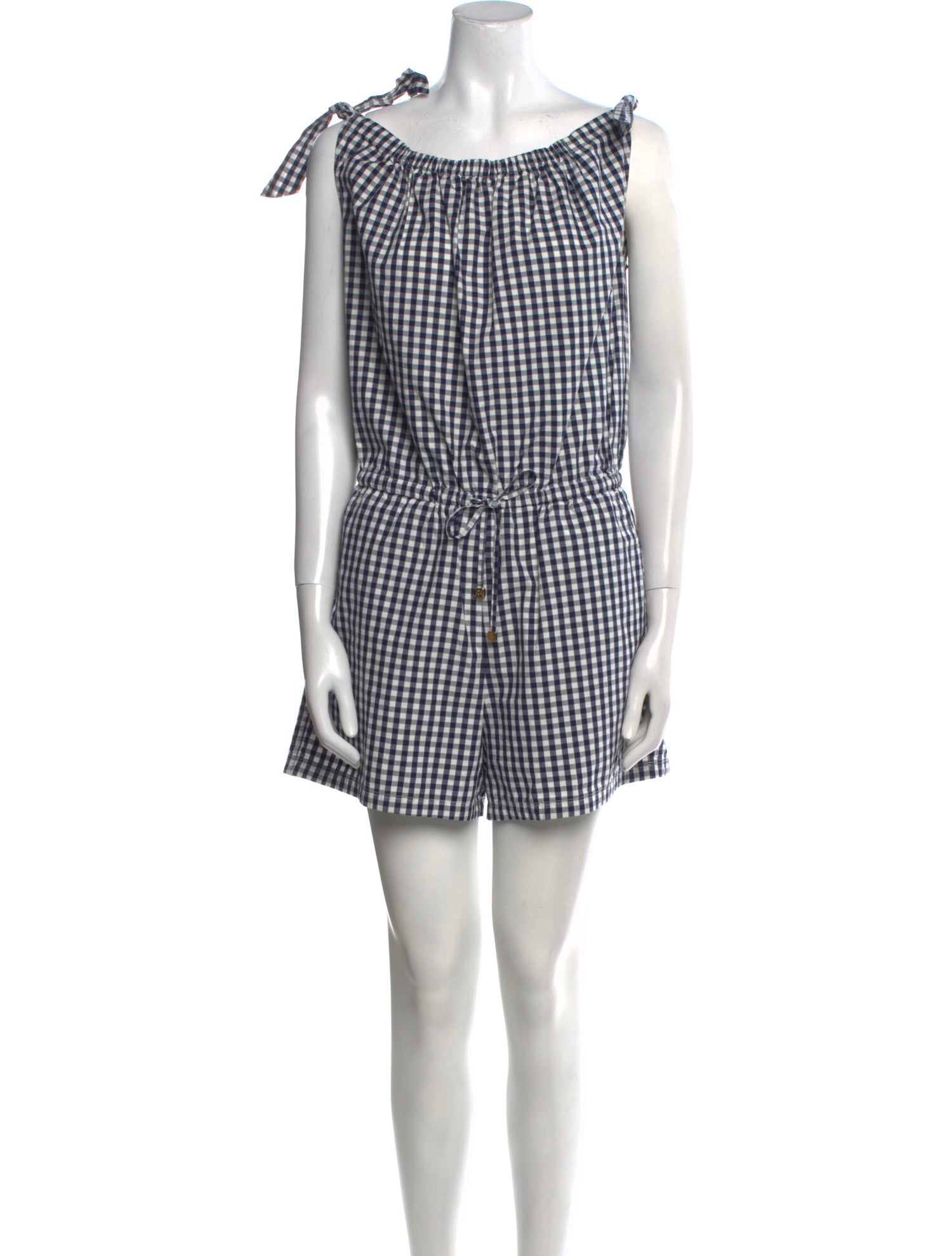 Tory Burch Plaid Print Scoop Neck Romper