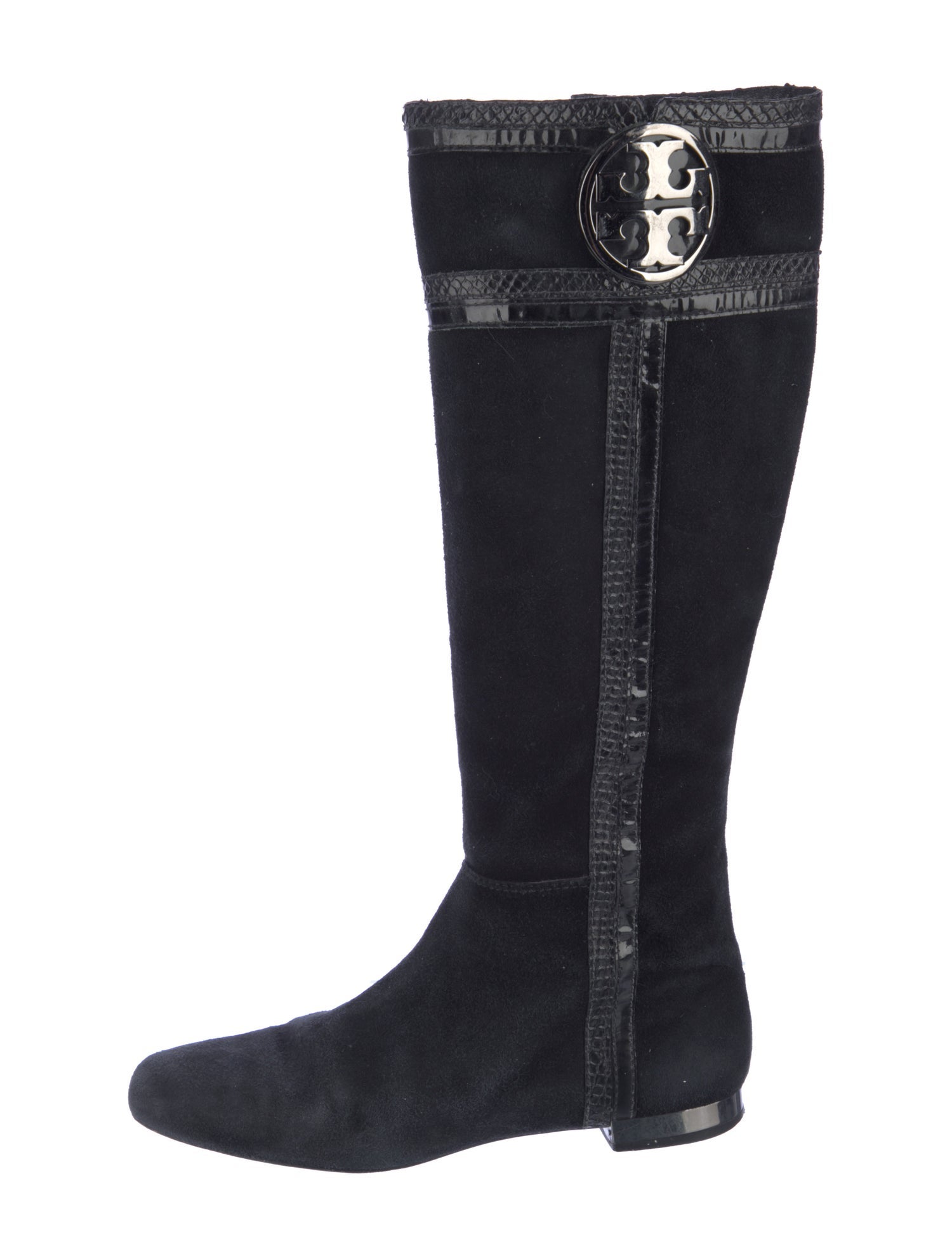 Tory Burch Signature Logo Suede Riding Boots