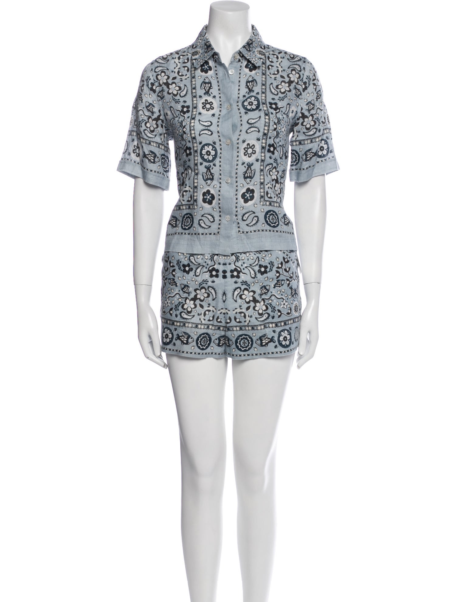 Tory Burch Linen Floral Print Short Set