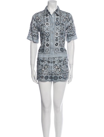 Tory Burch Linen Floral Print Short Set