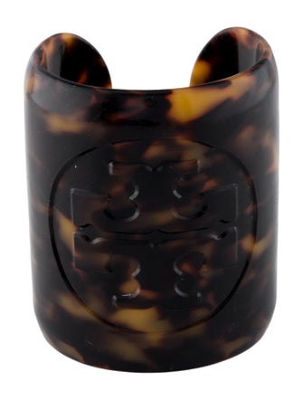 Tory Burch Resin Faux Tortoise Logo Wide Cuff Bracelet