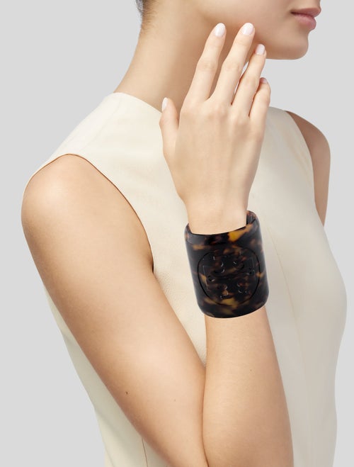Tory Burch Resin Faux Tortoise Logo Wide Cuff Bracelet