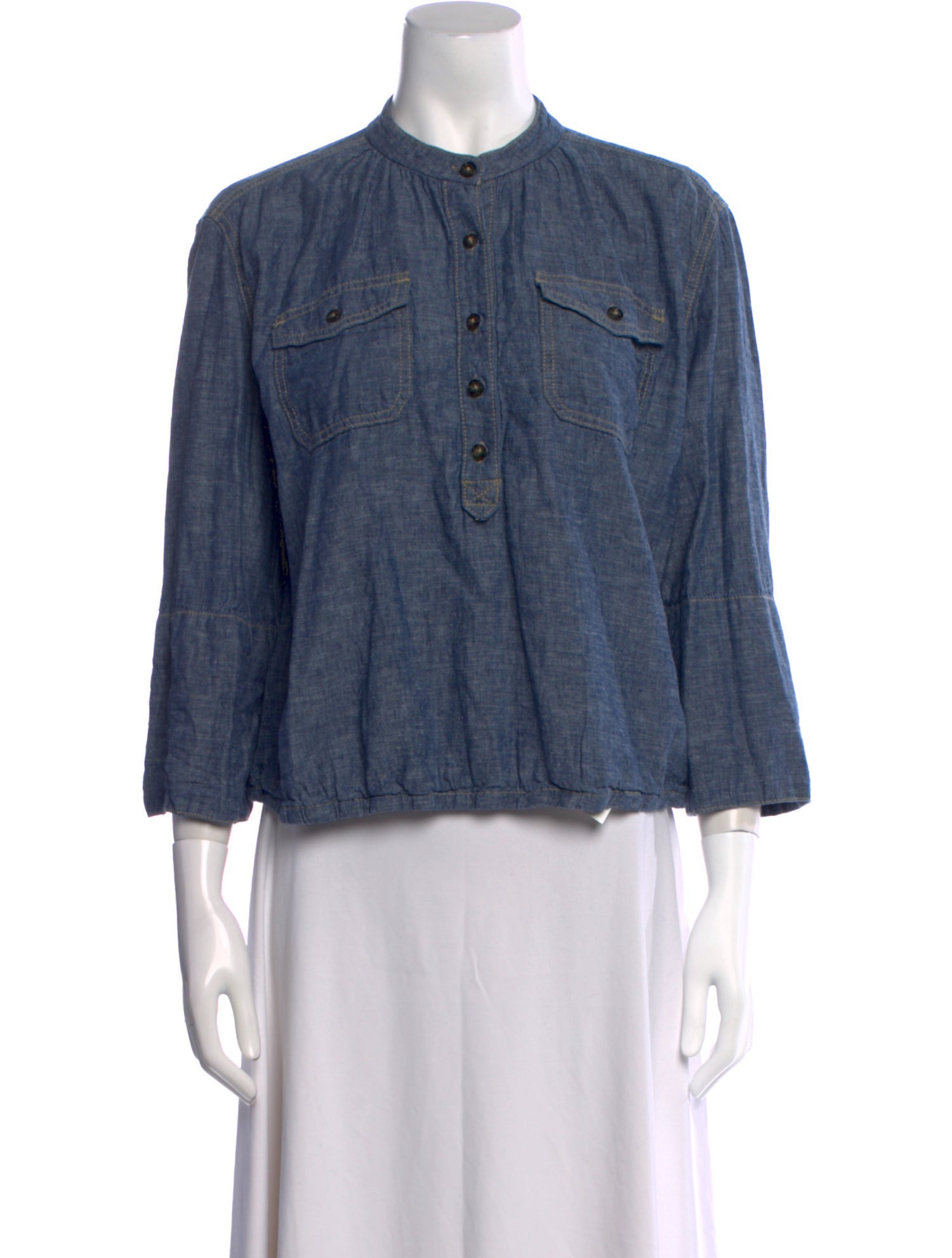 Tory Burch Linen Mock Neck Blouse