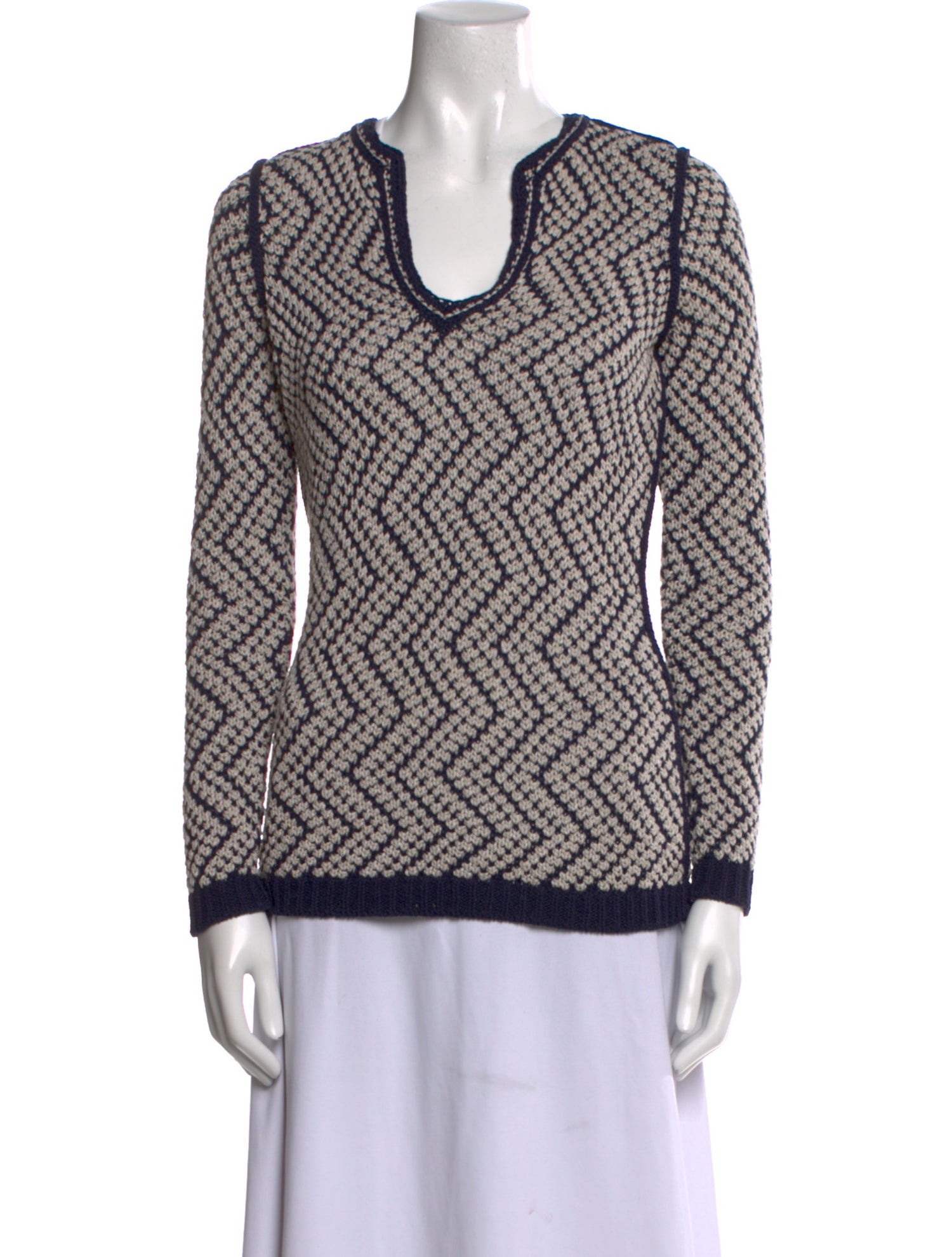 Tory Burch Printed V-Neck Sweater