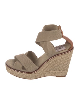 Tory Burch Canvas Leather Trim Embellishment Espadrilles