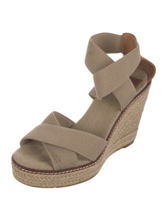 Tory Burch Canvas Leather Trim Embellishment Espadrilles