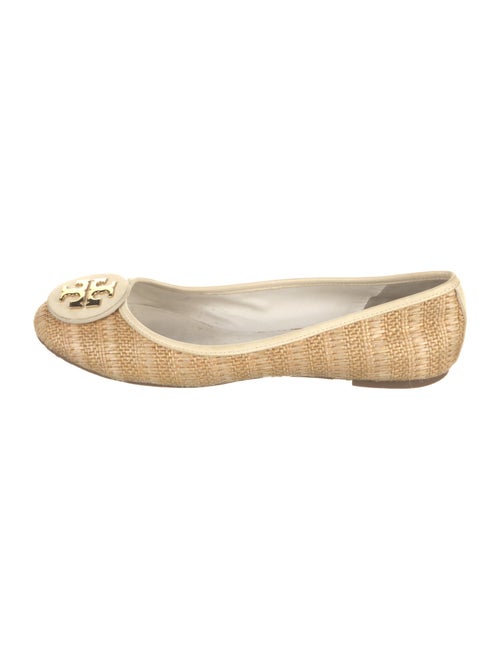 Tory Burch Raffia Leather Trim Embellishment Ballet Flats