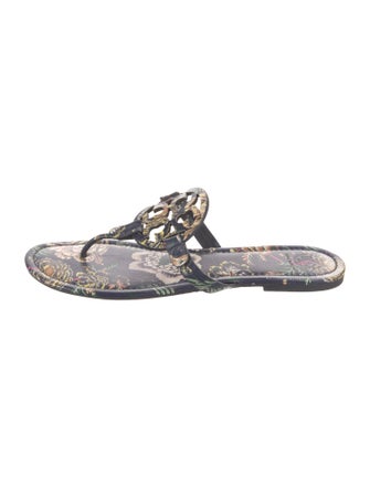 Tory Burch Leather Floral Print Slides