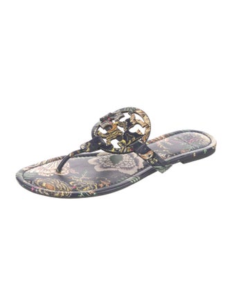 Tory Burch Leather Floral Print Slides