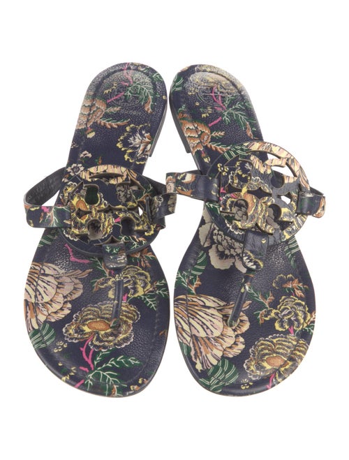 Tory Burch Leather Floral Print Slides
